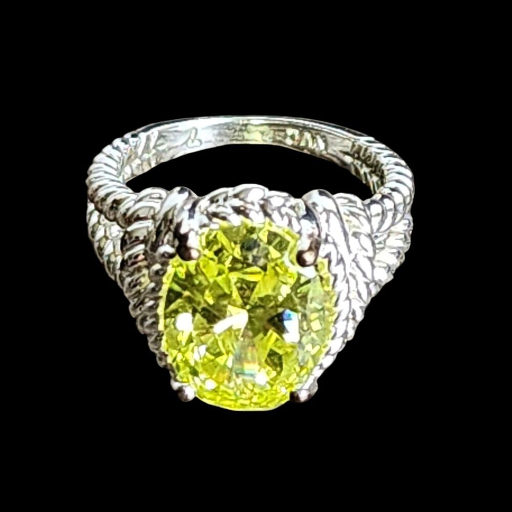 Avon Statement Ring Yellow Stone Silver Tone Braided Rope Band Size 6 Fashion